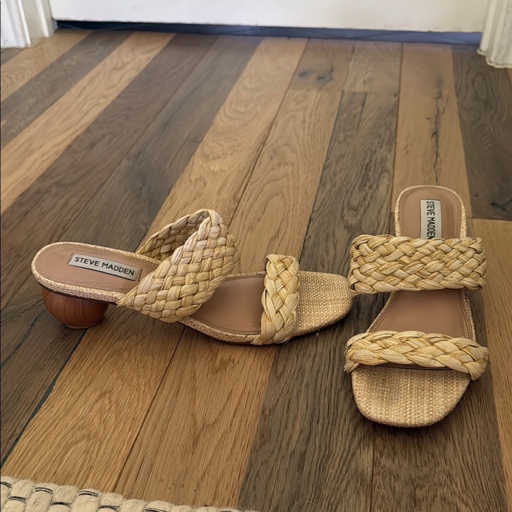 Steve Madden Tan Woven Slide Sandals